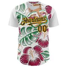 Load image into Gallery viewer, Custom White Black-Gold 3D Polynesian Style Tiki Culture Palm Leaves Islander Authentic Baseball Jersey
