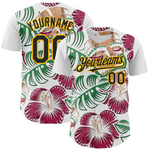 Load image into Gallery viewer, Custom White Black-Gold 3D Polynesian Style Tiki Culture Palm Leaves Islander Authentic Baseball Jersey
