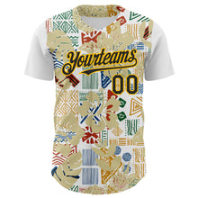 Load image into Gallery viewer, Custom White Black-Gold 3D Polynesian Style Palm Leaves Islander Authentic Baseball Jersey
