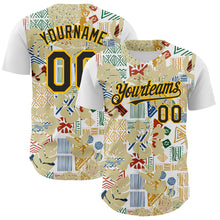 Load image into Gallery viewer, Custom White Black-Gold 3D Polynesian Style Palm Leaves Islander Authentic Baseball Jersey
