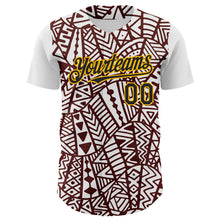 Load image into Gallery viewer, Custom White Black Brown-Gold 3D Polynesian Style Islander Authentic Baseball Jersey
