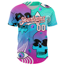 Laden Sie das Bild in den Galerie-Viewer, Custom Blue White-Red 3D Pattern Design Trippy Magic Mushrooms Skull Authentic Baseball Jersey
