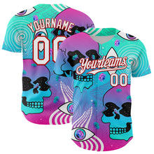 Laden Sie das Bild in den Galerie-Viewer, Custom Blue White-Red 3D Pattern Design Trippy Magic Mushrooms Skull Authentic Baseball Jersey
