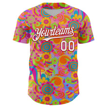Load image into Gallery viewer, Custom Pink White-Red 3D Pattern Design Trippy Groovy Magic Mushrooms Authentic Baseball Jersey
