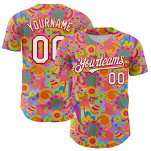 Load image into Gallery viewer, Custom Pink White-Red 3D Pattern Design Trippy Groovy Magic Mushrooms Authentic Baseball Jersey
