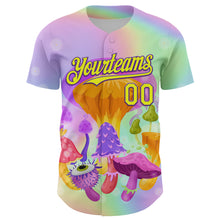 Load image into Gallery viewer, Custom Purple Neon Yellow 3D Pattern Design Trippy Psychedelic Magic Mushrooms Authentic Baseball Jersey
