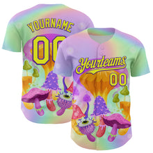 Load image into Gallery viewer, Custom Purple Neon Yellow 3D Pattern Design Trippy Psychedelic Magic Mushrooms Authentic Baseball Jersey
