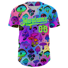 Load image into Gallery viewer, Custom Purple Neon Green-Lakes Blue 3D Pattern Design Trippy Psychedelic Magic Mushrooms Authentic Baseball Jersey
