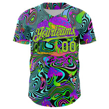 Load image into Gallery viewer, Custom Purple Neon Green 3D Pattern Design Trippy Groovy Magic Mushrooms Authentic Baseball Jersey
