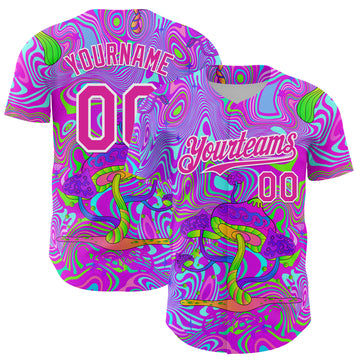 Custom Purple Deep Pink-White 3D Pattern Design Trippy Psychedelic Magic Mushrooms Authentic Baseball Jersey