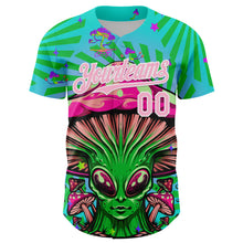 Load image into Gallery viewer, Custom Blule Light Pink-White 3D Pattern Design Trippy Magic Mushrooms Alien Authentic Baseball Jersey
