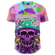 Laden Sie das Bild in den Galerie-Viewer, Custom Purple Medium Pink-Ice Blue 3D Pattern Design Trippy Magic Mushrooms Skull Authentic Baseball Jersey
