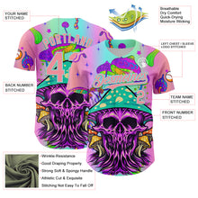 Laden Sie das Bild in den Galerie-Viewer, Custom Purple Medium Pink-Ice Blue 3D Pattern Design Trippy Magic Mushrooms Skull Authentic Baseball Jersey
