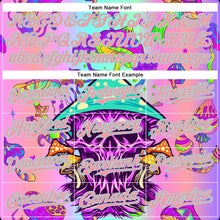 Laden Sie das Bild in den Galerie-Viewer, Custom Purple Medium Pink-Ice Blue 3D Pattern Design Trippy Magic Mushrooms Skull Authentic Baseball Jersey
