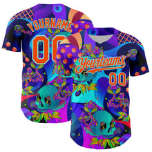 Laden Sie das Bild in den Galerie-Viewer, Custom Blue Orange-Ice Blue 3D Pattern Design Trippy Magic Mushrooms Skull Authentic Baseball Jersey
