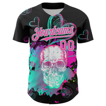 Загрузить изображение в средство просмотра галереи, Custom Black Pink-Ice Blue 3D Pattern Design Trippy Magic Mushrooms Skull Authentic Baseball Jersey
