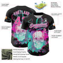 Загрузить изображение в средство просмотра галереи, Custom Black Pink-Ice Blue 3D Pattern Design Trippy Magic Mushrooms Skull Authentic Baseball Jersey
