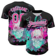 Загрузить изображение в средство просмотра галереи, Custom Black Pink-Ice Blue 3D Pattern Design Trippy Magic Mushrooms Skull Authentic Baseball Jersey
