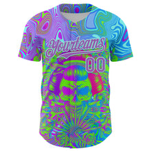 Загрузить изображение в средство просмотра галереи, Custom Blue Medium Purple-Ice Blue 3D Pattern Design Trippy Magic Mushrooms Skull Authentic Baseball Jersey
