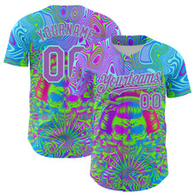 Загрузить изображение в средство просмотра галереи, Custom Blue Medium Purple-Ice Blue 3D Pattern Design Trippy Magic Mushrooms Skull Authentic Baseball Jersey
