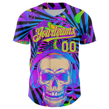Загрузить изображение в средство просмотра галереи, Custom Purple Neon Green-Deep Pink 3D Pattern Design Trippy Magic Mushrooms Skull Authentic Baseball Jersey
