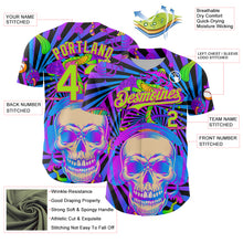 Загрузить изображение в средство просмотра галереи, Custom Purple Neon Green-Deep Pink 3D Pattern Design Trippy Magic Mushrooms Skull Authentic Baseball Jersey
