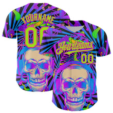 Загрузить изображение в средство просмотра галереи, Custom Purple Neon Green-Deep Pink 3D Pattern Design Trippy Magic Mushrooms Skull Authentic Baseball Jersey
