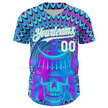Загрузить изображение в средство просмотра галереи, Custom Purple White-Ice Blue 3D Pattern Design Trippy Magic Mushrooms Skull Authentic Baseball Jersey
