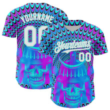 Загрузить изображение в средство просмотра галереи, Custom Purple White-Ice Blue 3D Pattern Design Trippy Magic Mushrooms Skull Authentic Baseball Jersey
