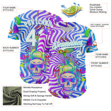 Laden Sie das Bild in den Galerie-Viewer, Custom Purple White-Ice Blue 3D Pattern Design Trippy Magic Mushrooms Skull Authentic Baseball Jersey
