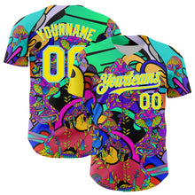 Load image into Gallery viewer, Custom Green Light Yellow-Ice Blue 3D Pattern Design Trippy Magic Mushrooms Hippie Authentic Baseball Jersey
