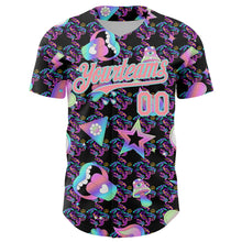 Charger l&#39;image dans la galerie, Custom Black Medium Pink-Ice Blue 3D Pattern Design Trippy Magic Mushrooms Peace Sign Authentic Baseball Jersey
