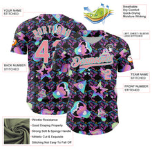 Charger l&#39;image dans la galerie, Custom Black Medium Pink-Ice Blue 3D Pattern Design Trippy Magic Mushrooms Peace Sign Authentic Baseball Jersey
