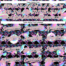 Charger l&#39;image dans la galerie, Custom Black Medium Pink-Ice Blue 3D Pattern Design Trippy Magic Mushrooms Peace Sign Authentic Baseball Jersey
