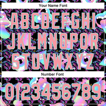 Charger l&#39;image dans la galerie, Custom Black Medium Pink-Ice Blue 3D Pattern Design Trippy Magic Mushrooms Peace Sign Authentic Baseball Jersey
