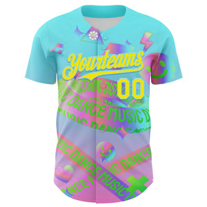 Custom Blue Light Yellow-Ice Blue 3D Pattern Design Trippy Dance Music Acid Authentic Baseball Jersey