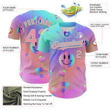 Load image into Gallery viewer, Custom Purple Medium Pink-Ice Blue 3D Pattern Design Trippy Smiley Face Acid Authentic Baseball Jersey

