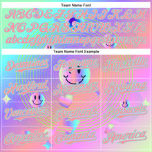 Load image into Gallery viewer, Custom Purple Medium Pink-Ice Blue 3D Pattern Design Trippy Smiley Face Acid Authentic Baseball Jersey
