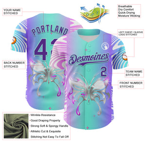 Custom Blue Purple-Ice Blue 3D Pattern Design Trippy Acid Butterfly Authentic Baseball Jersey