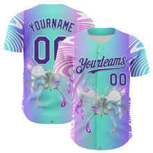 Load image into Gallery viewer, Custom Blue Purple-Ice Blue 3D Pattern Design Trippy Acid Butterfly Authentic Baseball Jersey
