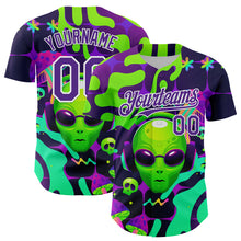 Загрузить изображение в средство просмотра галереи, Custom Black Purple-White 3D Pattern Design Trippy Skull Alien Authentic Baseball Jersey
