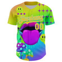 Load image into Gallery viewer, Custom Green Yellow-Ice Blue 3D Pattern Design Trippy Magic Mushrooms Acid Authentic Baseball Jersey
