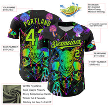 Загрузить изображение в средство просмотра галереи, Custom Black Neon Green 3D Pattern Design Trippy Magic Mushrooms Goat Skull Authentic Baseball Jersey

