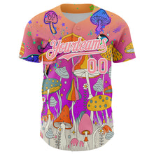 Charger l&#39;image dans la galerie, Custom Pink Medium Pink Purple-White 3D Pattern Design Trippy Magic Mushrooms Hippie Authentic Baseball Jersey
