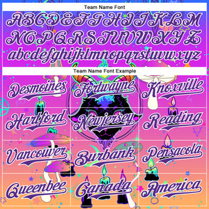 Custom Purple White 3D Pattern Design Trippy Magic Mushrooms Devil Authentic Baseball Jersey