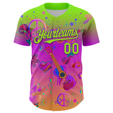 Load image into Gallery viewer, Custom Purple Neon Green 3D Pattern Design Trippy Peace And love Hippie Authentic Baseball Jersey
