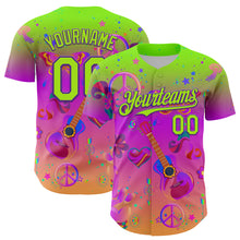 Load image into Gallery viewer, Custom Purple Neon Green 3D Pattern Design Trippy Peace And love Hippie Authentic Baseball Jersey
