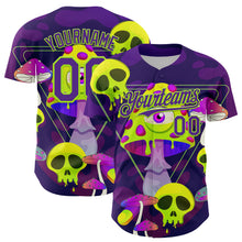 Загрузить изображение в средство просмотра галереи, Custom Black Purple-Neon Green 3D Pattern Design Trippy Magic Mushrooms Skull Authentic Baseball Jersey
