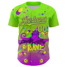 Load image into Gallery viewer, Custom Green Neon Green-Purple 3D Pattern Design Trippy Psychedelic Octopus Authentic Baseball Jersey
