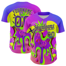 Load image into Gallery viewer, Custom Purple Neon Green 3D Pattern Design Trippy Psychedelic Peace Sign Authentic Baseball Jersey
